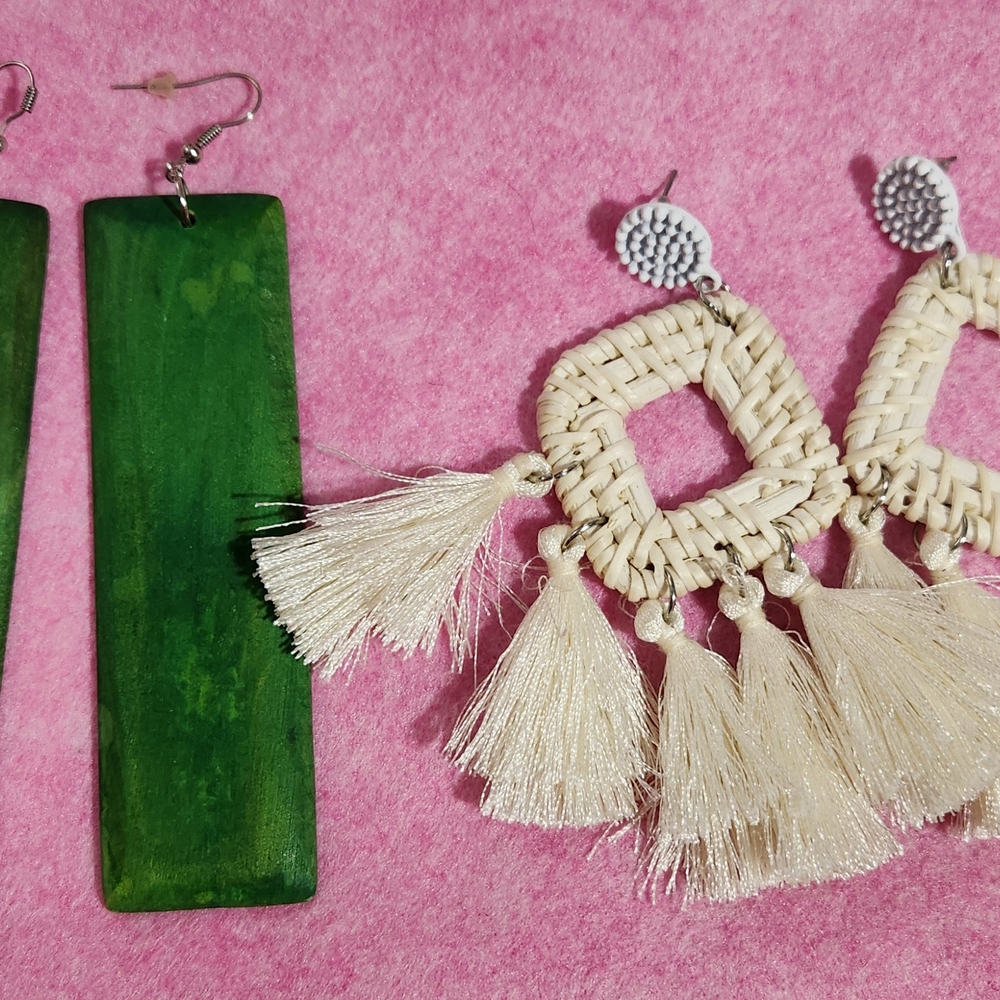 Green and Cream Statement Earrings